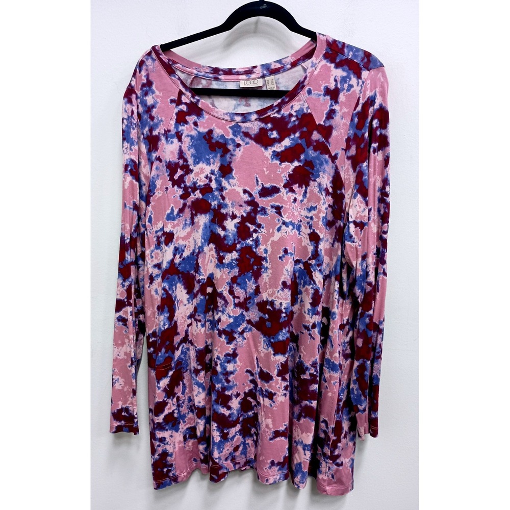 LOGO Lori Goldstein Tunic Top Womens 1X Pink Blue‎ Tie Dye Long Sleeve Casual